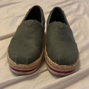 Toms Green Espadrille Slip-Ons with Pink Accent